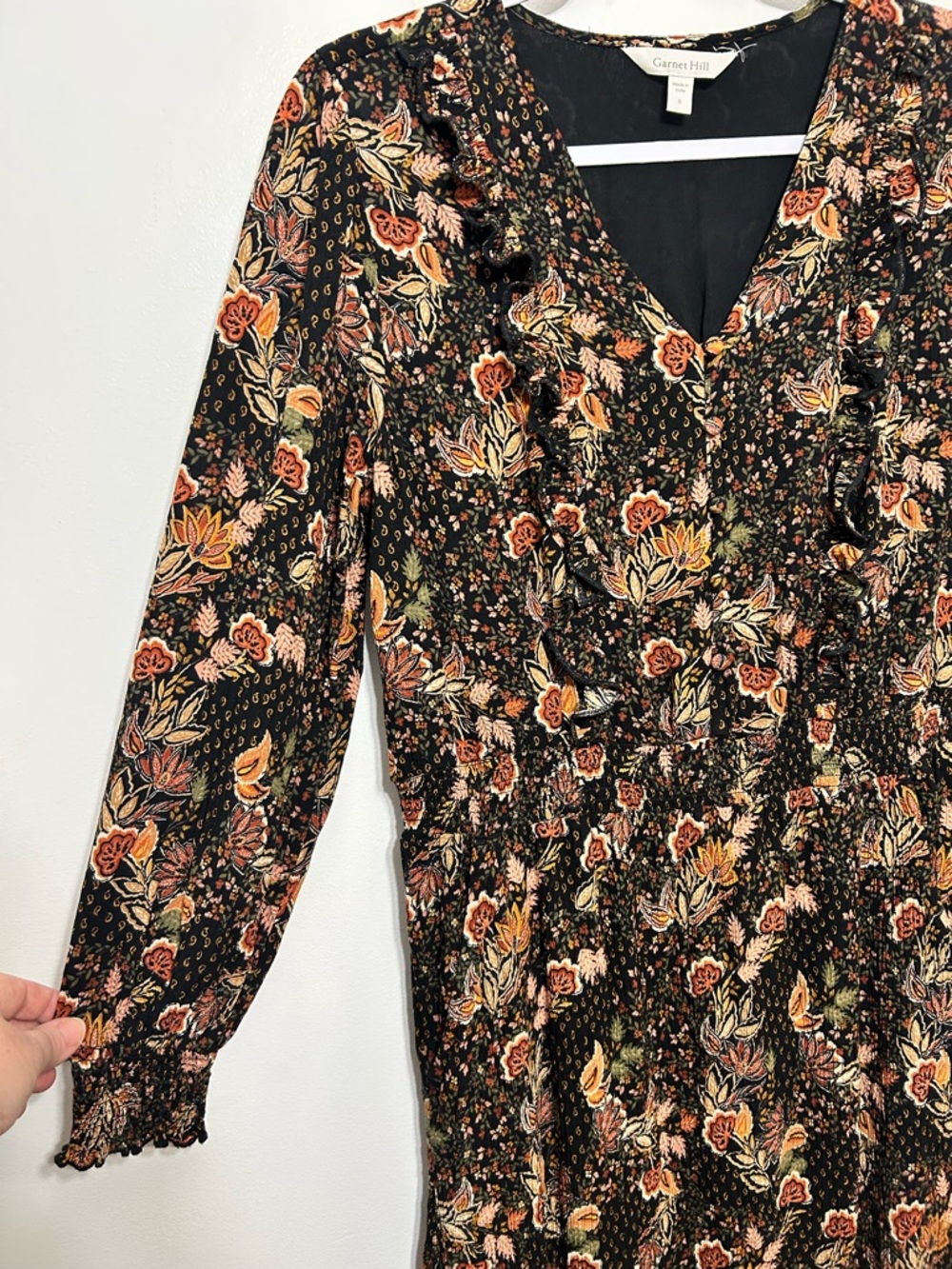 Garnet Hill Floral Cottagecore Ruffle Crepe Dress Womens Size Small - Picture 7 of 12